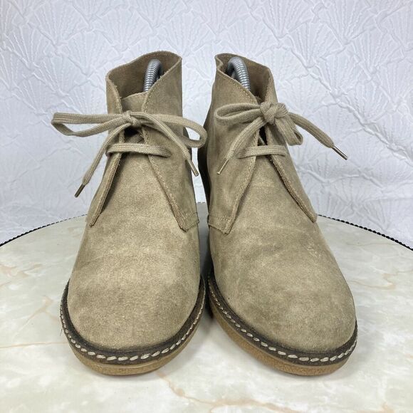 J. Crew Lace Up Ankle Wedge Booties Size 9 Tan Suede Comfort Desert Preppy Boots - Picture 3 of 14